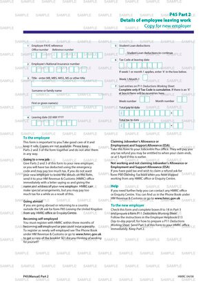 HMRC P45 Part2A