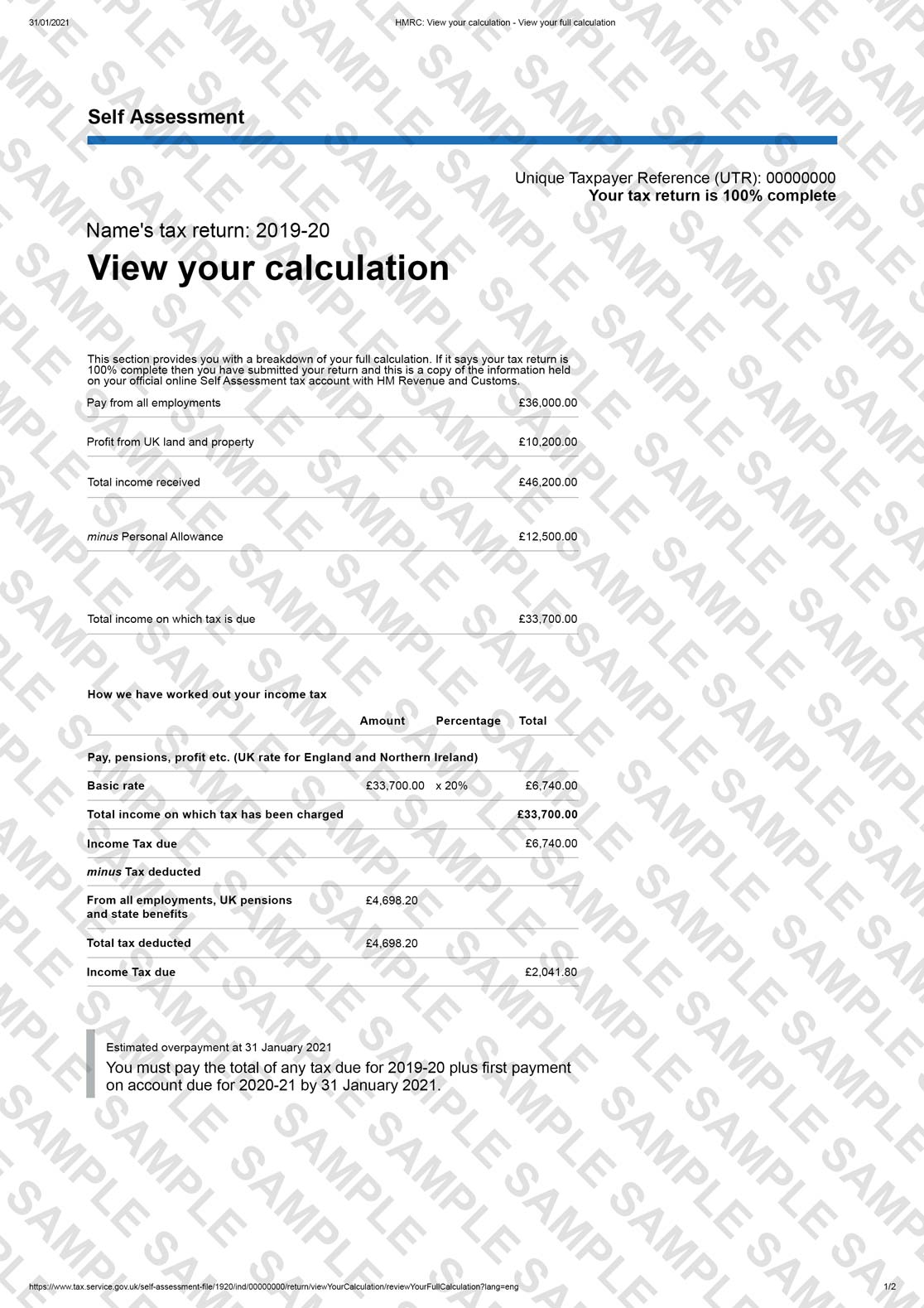 HMRC SA302 Design 1